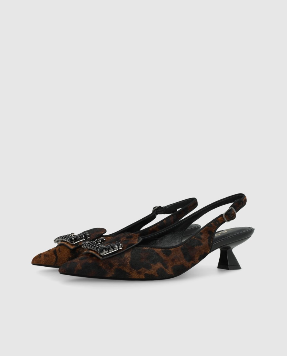 Zapatos de salón de mujer destalonados en piel efecto animal print - Lodi - Marrón Marrón-3