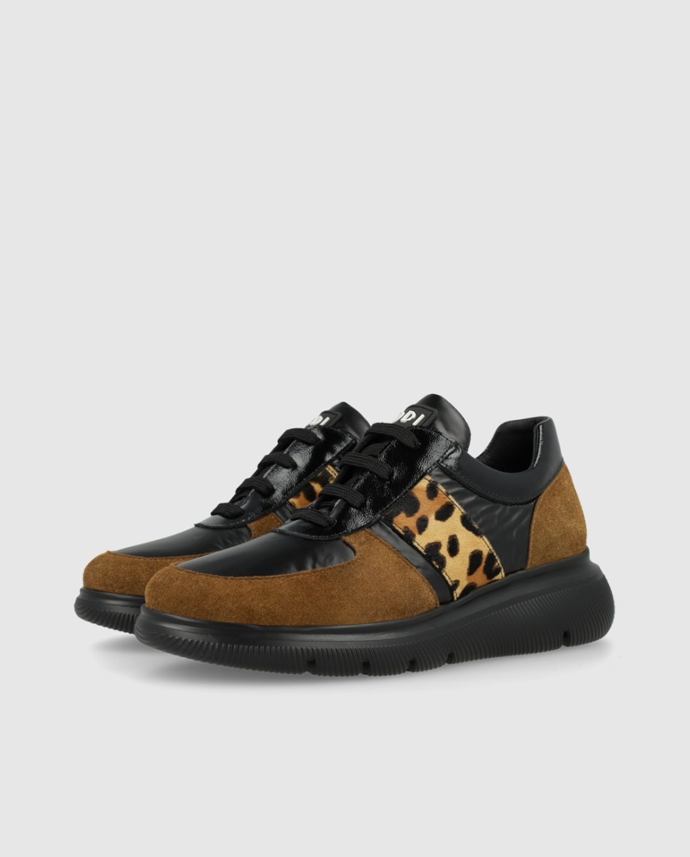Zapatillas de mujer en pieles combinadas - Lodi - Marrón Marrón-3
