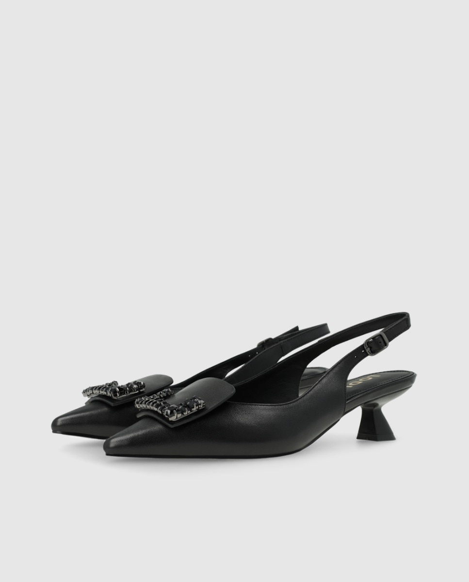 Zapatos de salón de mujer destalonados en piel con adorno pedrería - Lodi - Negro Negro-3