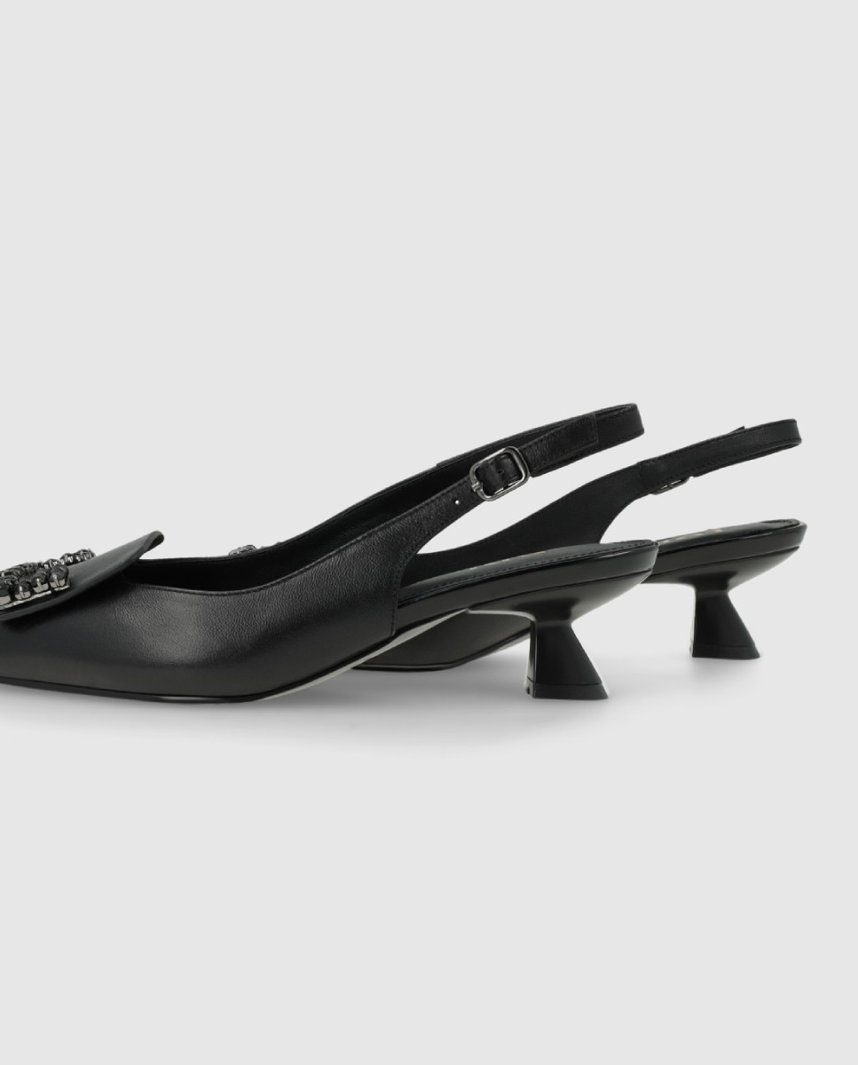 Zapatos de salón de mujer destalonados en piel con adorno pedrería - Lodi - Negro Negro-2