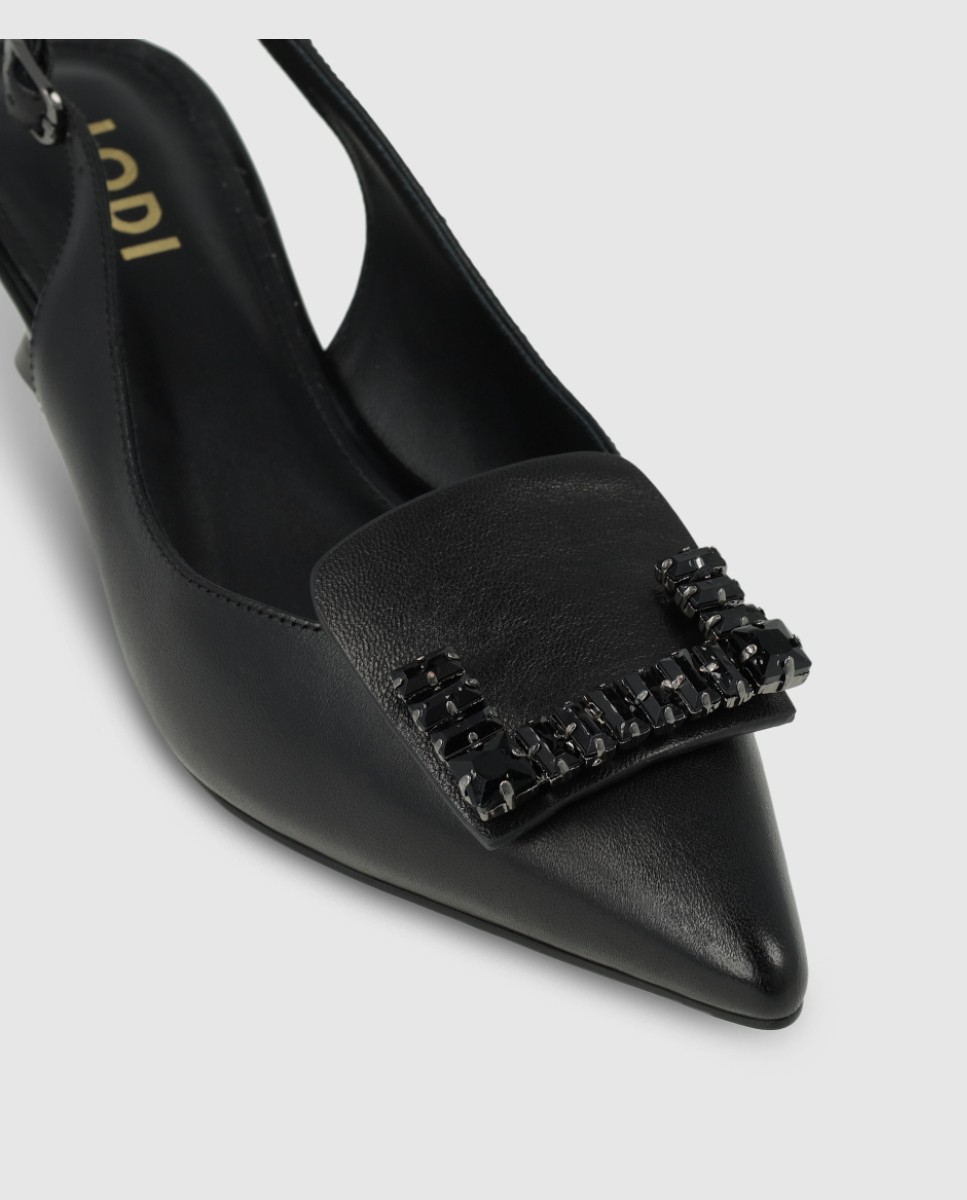 Zapatos de salón de mujer destalonados en piel con adorno pedrería - Lodi - Negro Negro-4