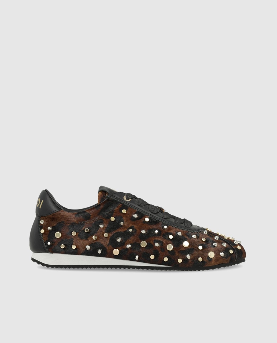 Zapatillas de mujer en piel animal print con tachas - Lodi - Marrón Marrón-1