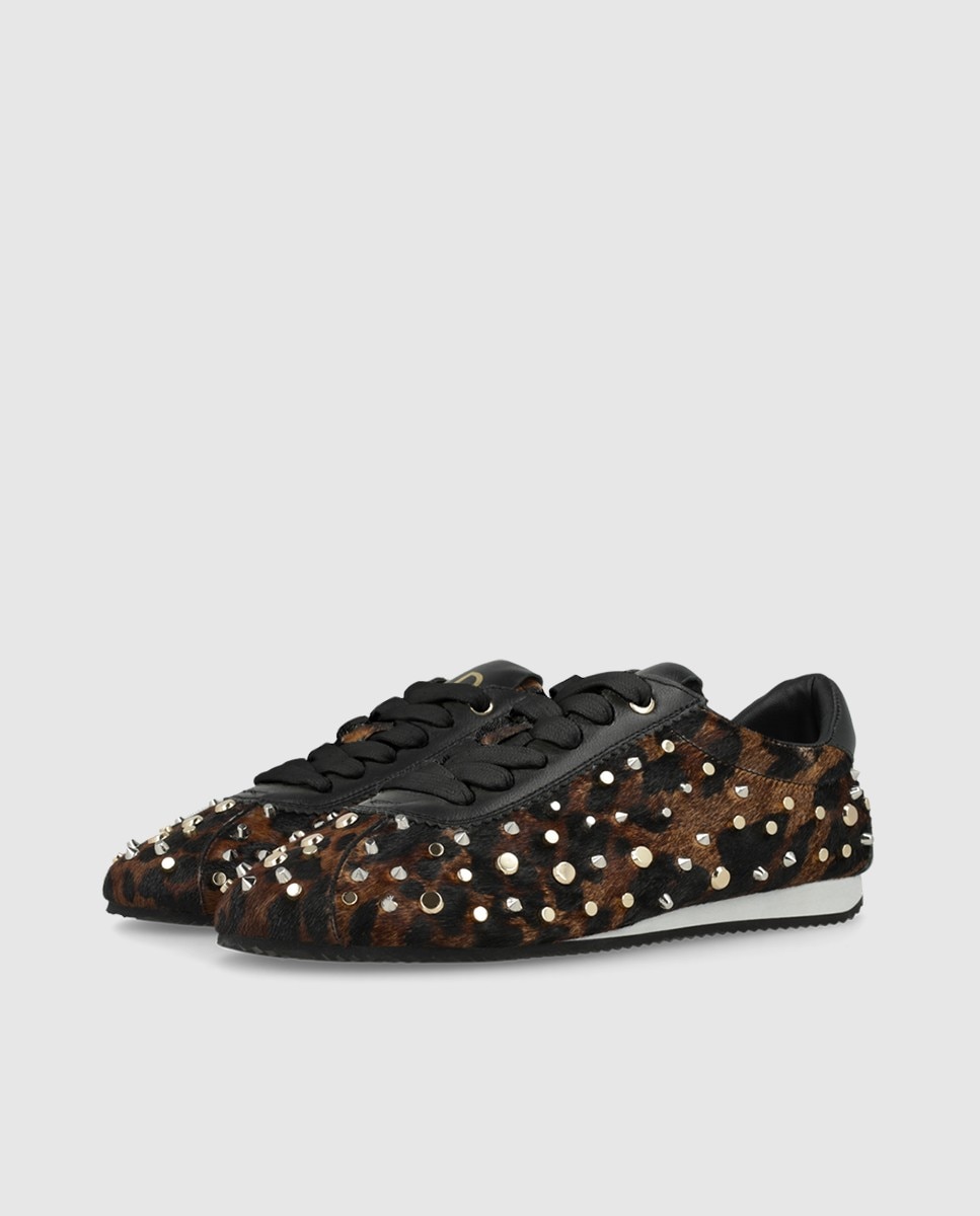 Zapatillas de mujer en piel animal print con tachas - Lodi - Marrón Marrón-3