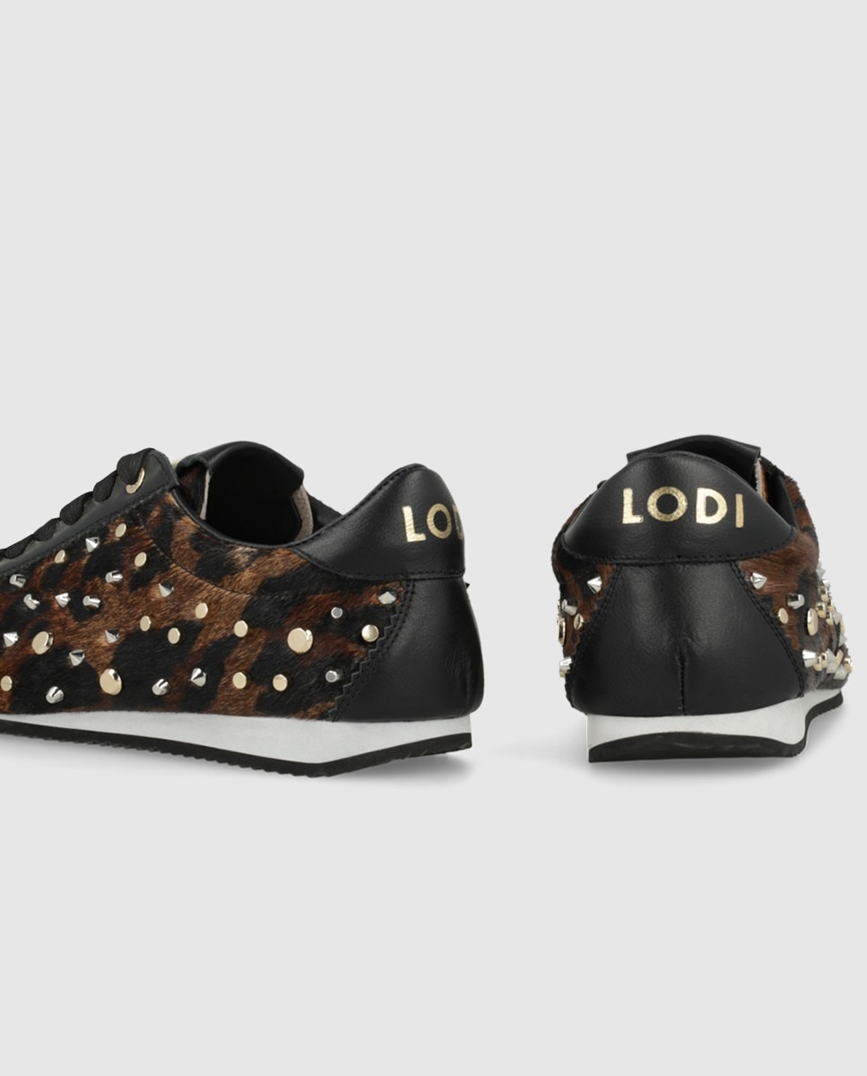 Zapatillas de mujer en piel animal print con tachas - Lodi - Marrón Marrón-2