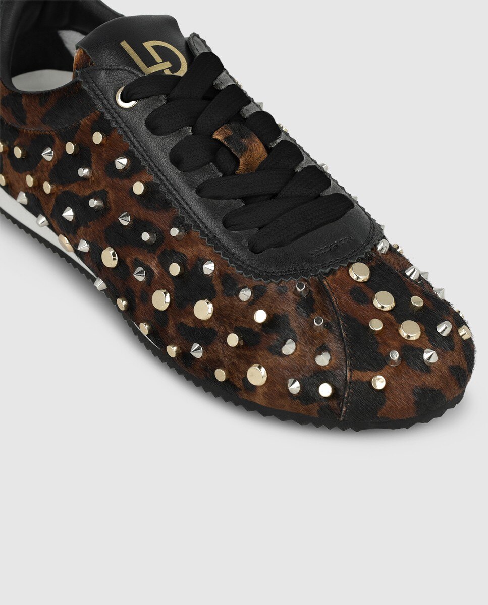 Zapatillas de mujer en piel animal print con tachas - Lodi - Marrón Marrón-4