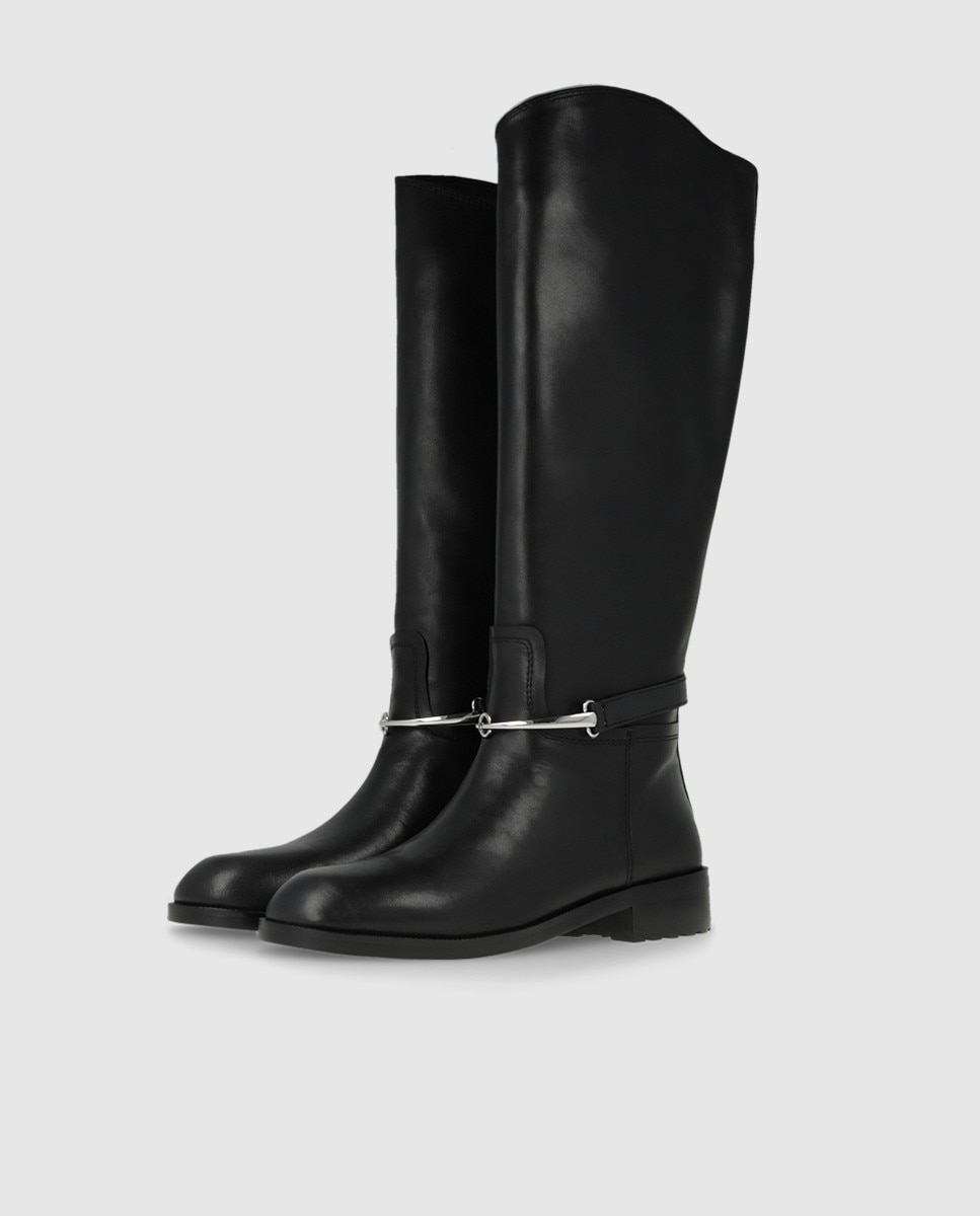 Botas de mujer en piel con adorno estribo - Lodi - Negro Negro-3