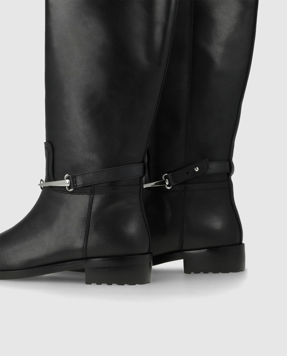 Botas de mujer en piel con adorno estribo - Lodi - Negro Negro-2