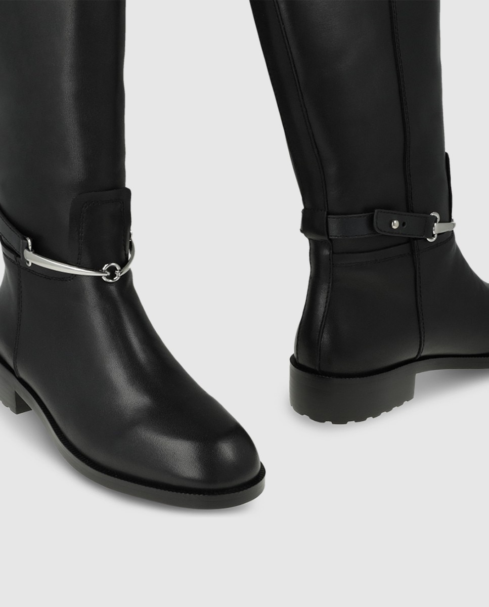 Botas de mujer en piel con adorno estribo - Lodi - Negro Negro-4