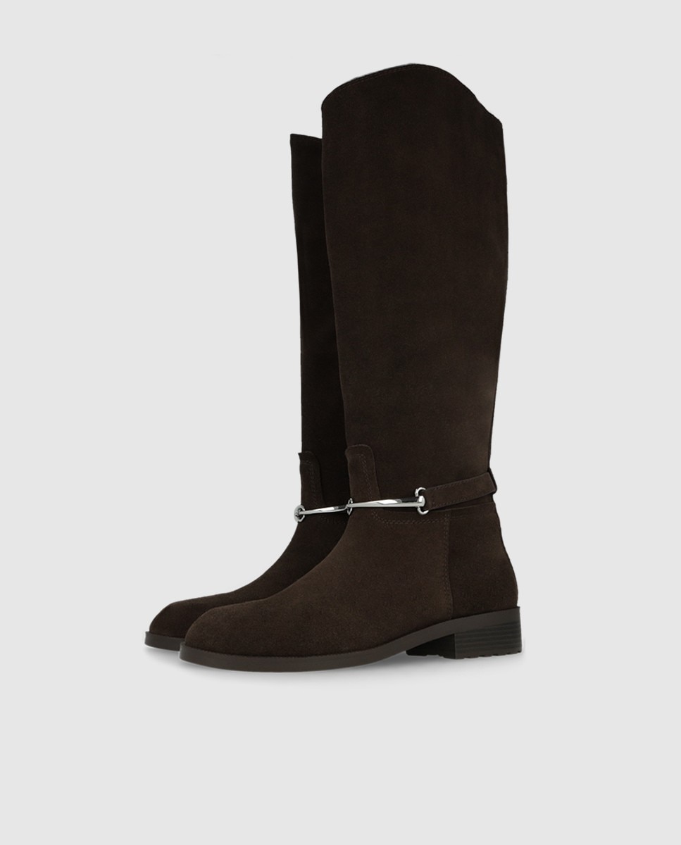 Botas de mujer en piel con adorno estribo - Lodi - Marrón oscuro Marrón oscuro-3