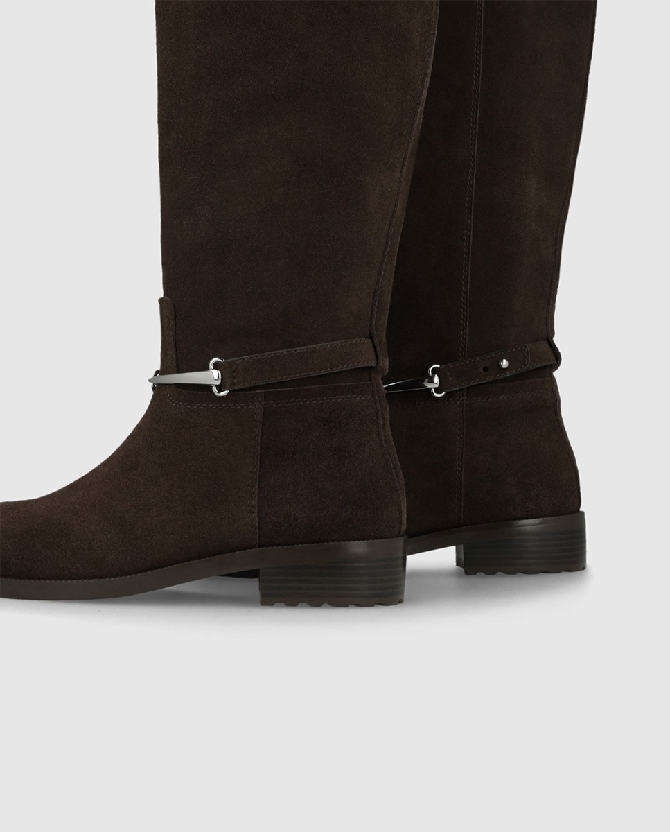 Botas de mujer en piel con adorno estribo - Lodi - Marrón oscuro Marrón oscuro-2