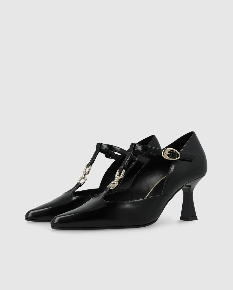 Zapatos de salón de mujer en tejido efecto piel brillo - Lodi - Negro Negro-3