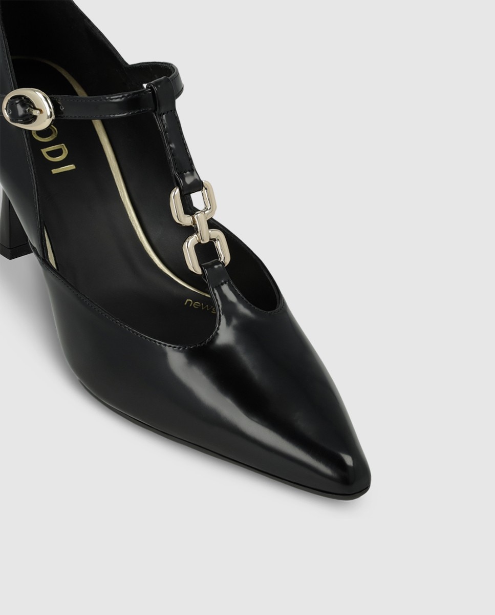 Zapatos de salón de mujer en tejido efecto piel brillo - Lodi - Negro Negro-4