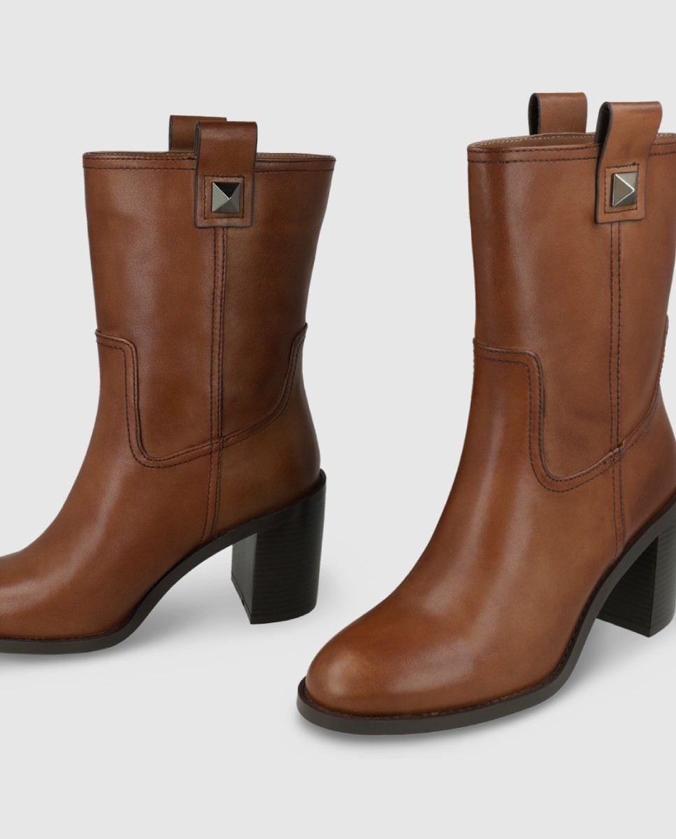 Botines de mujer en piel con tacón - Lodi - Marrón Marrón-4