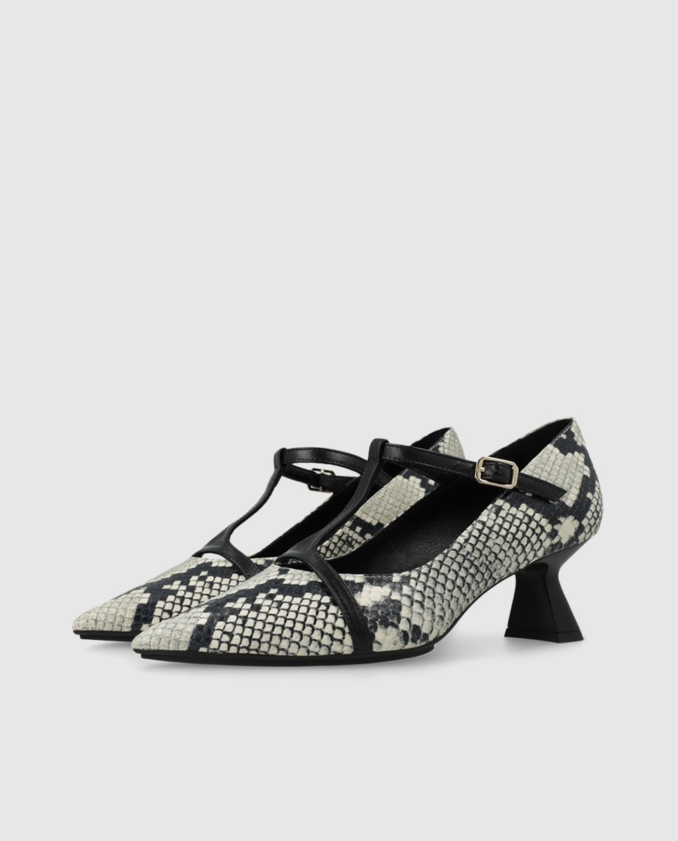 Zapatos de mujer en piel efecto animal print - Lodi - Blanco / Negro Blanco / Negro-3
