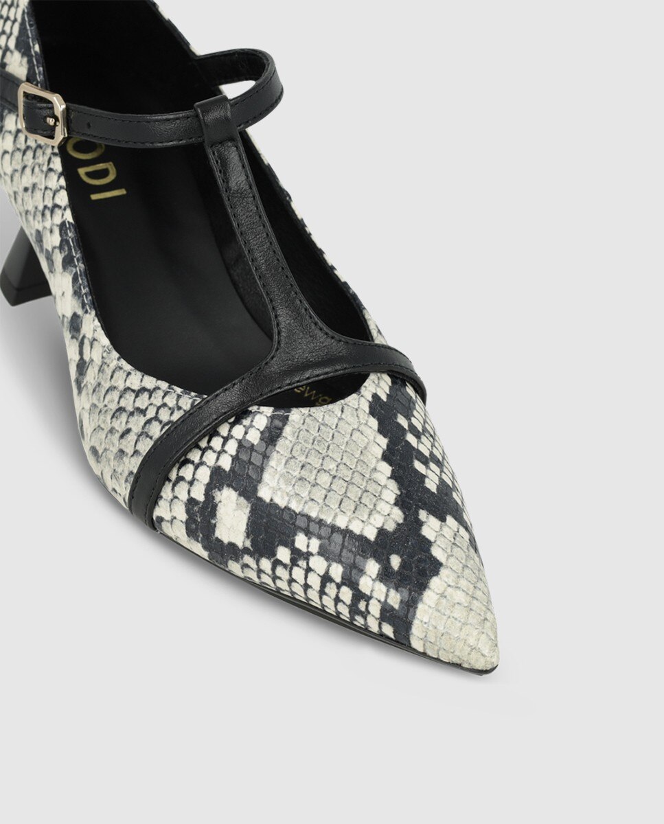 Zapatos de mujer en piel efecto animal print - Lodi - Blanco / Negro Blanco / Negro-4