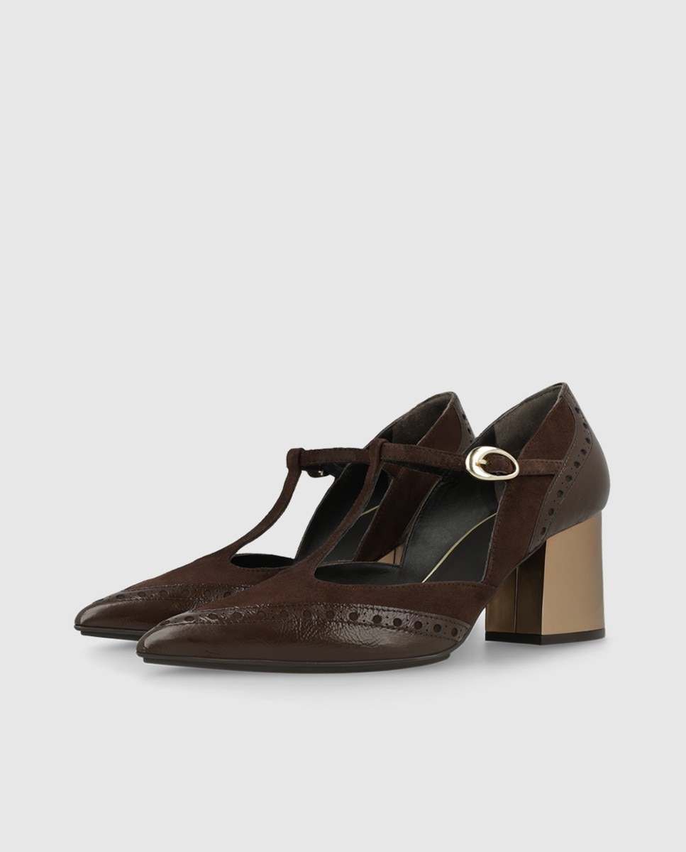 Zapatos de salón de mujer en piel con tacón pintado - Lodi - Marrón Marrón-3