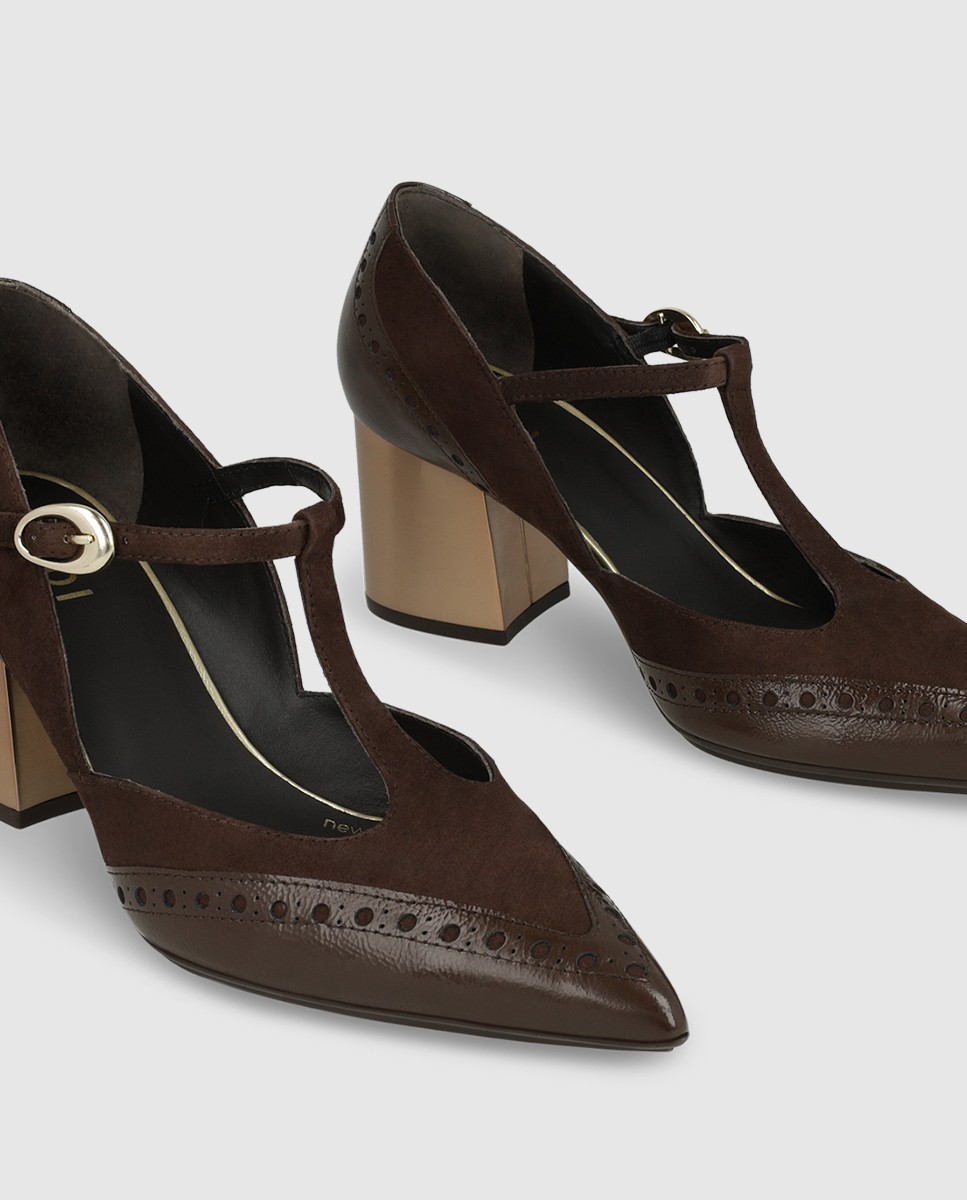 Zapatos de salón de mujer en piel con tacón pintado - Lodi - Marrón Marrón-4