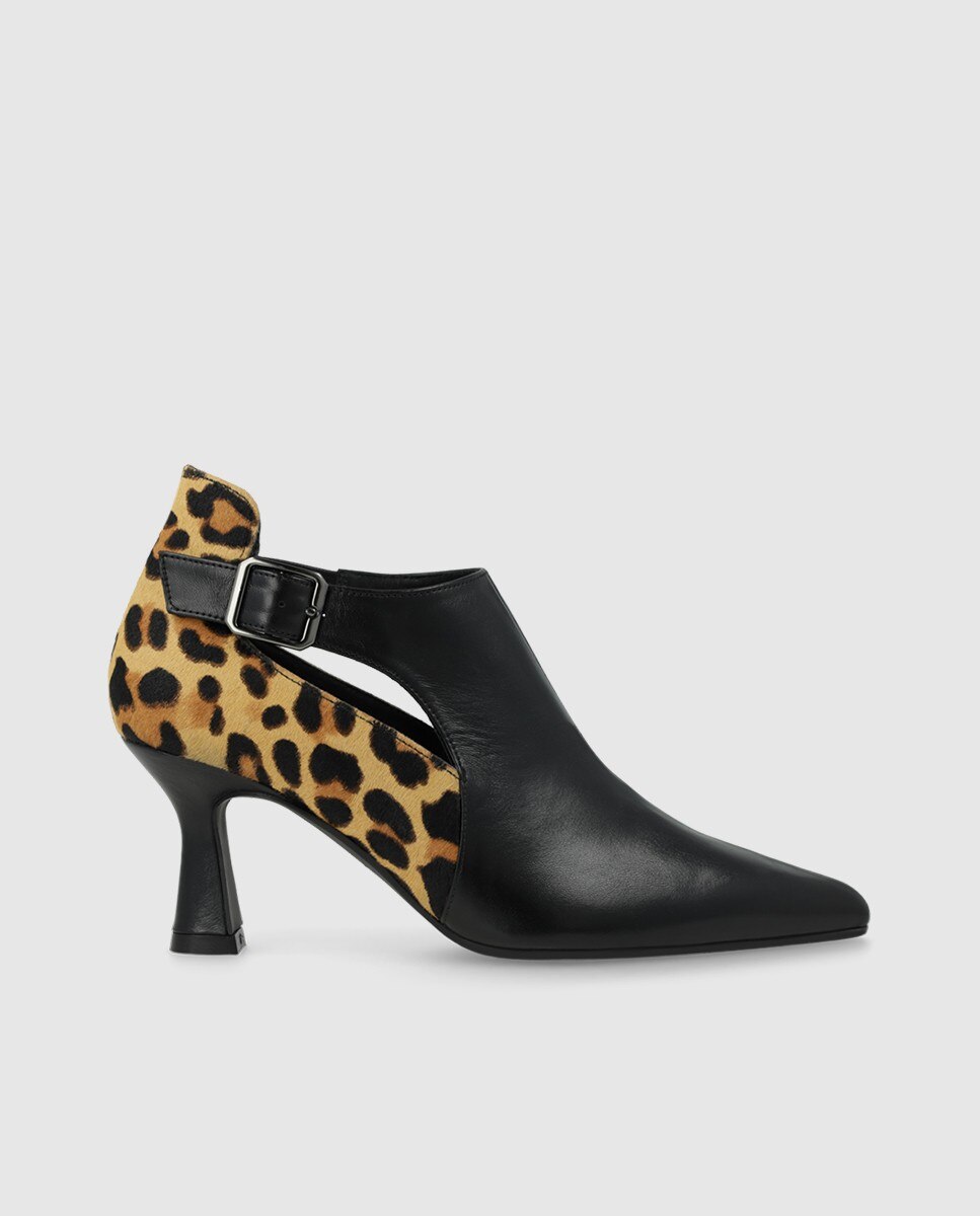 Imagen 0 de Botines de mujer en piel combinado con efecto animal print Negro / Naranja