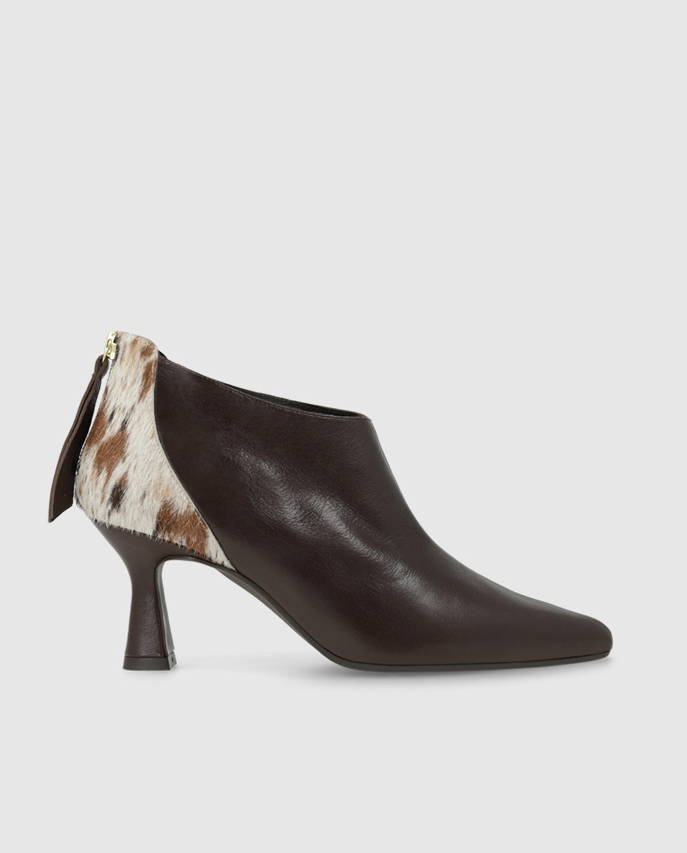 Imagen 0 de Botines de mujer en piel combinado en piel efecto animal print Marrón