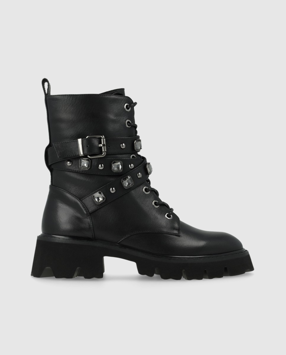 Imagen 0 de Botines de mujer en piel con pedrería Negro