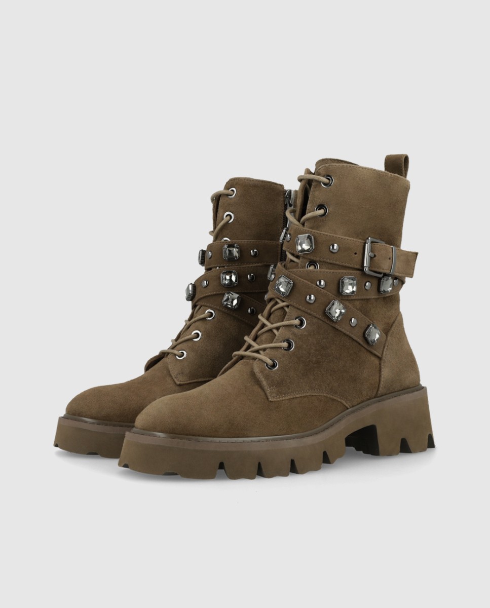 Botines de mujer en ante con pedrería - Lodi - Marrón claro Marrón claro-3