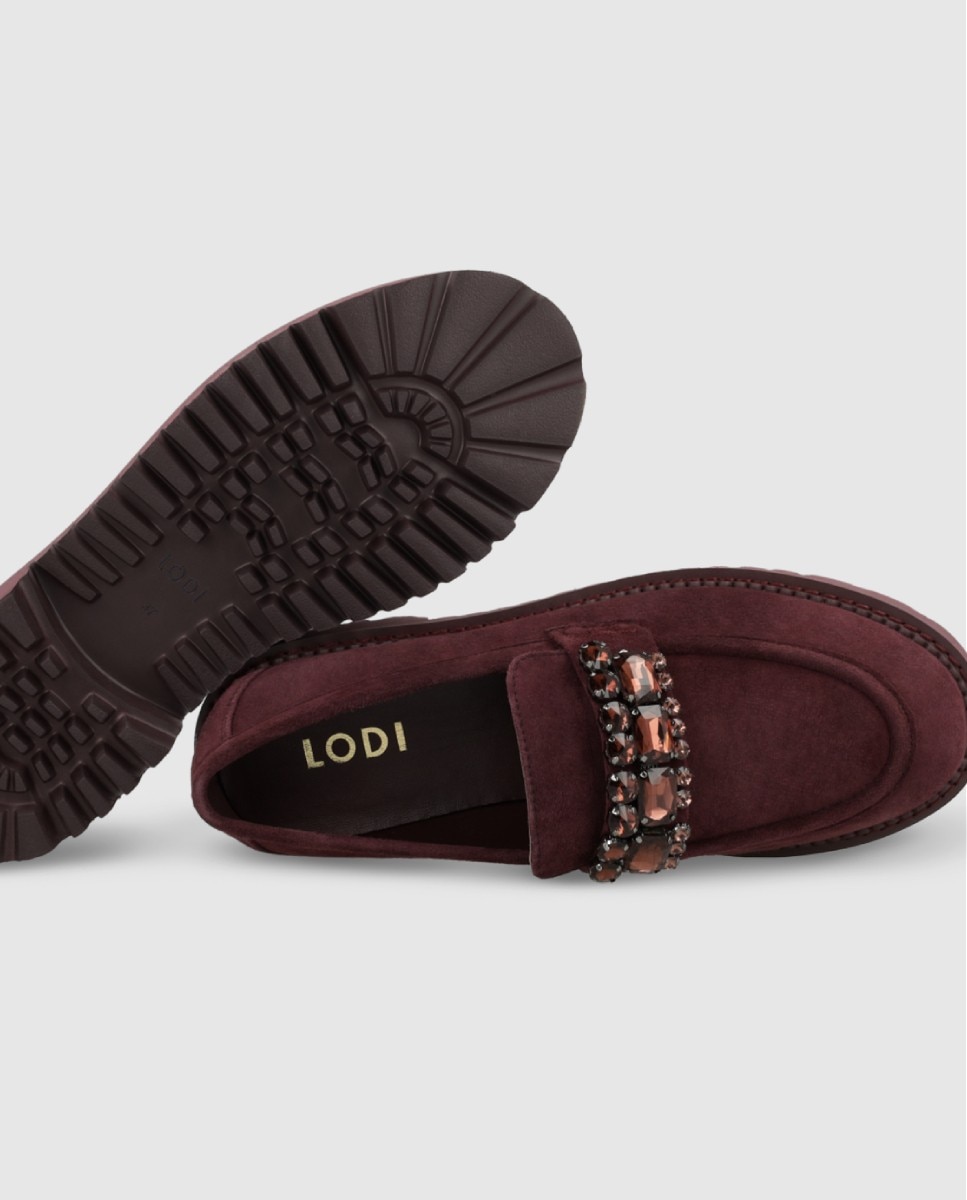 Mocasines de mujer en ante con adorno en copete - Lodi - Burdeos Burdeos-2