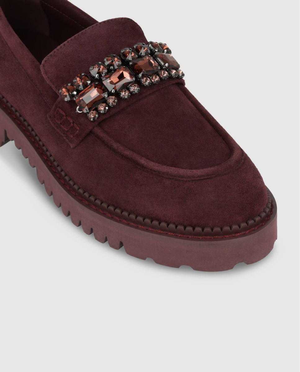 Mocasines de mujer en ante con adorno en copete - Lodi - Burdeos Burdeos-4