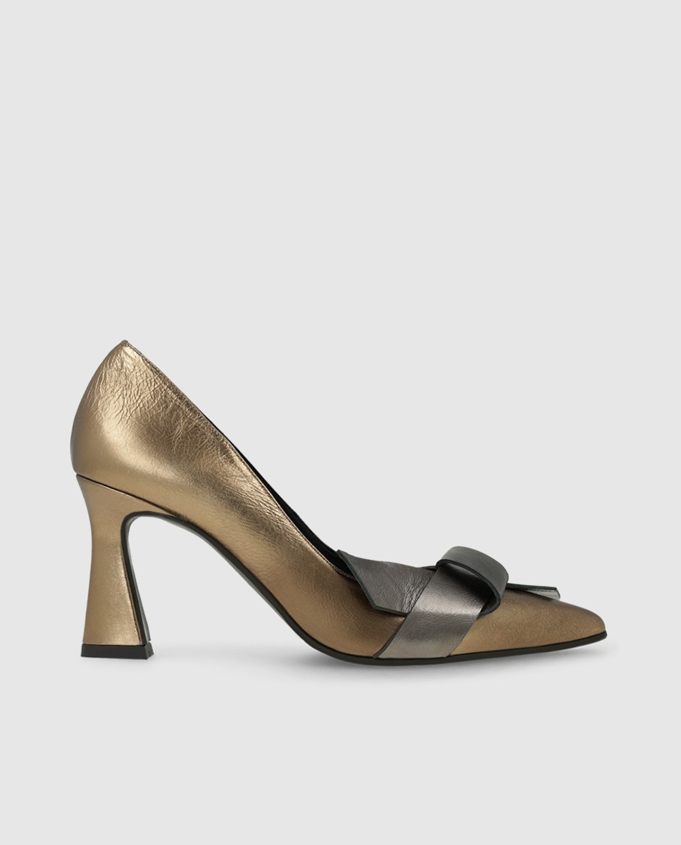 Zapatos de salón de mujer en piel metalizada con lazo - Lodi - Dorado Dorado-1