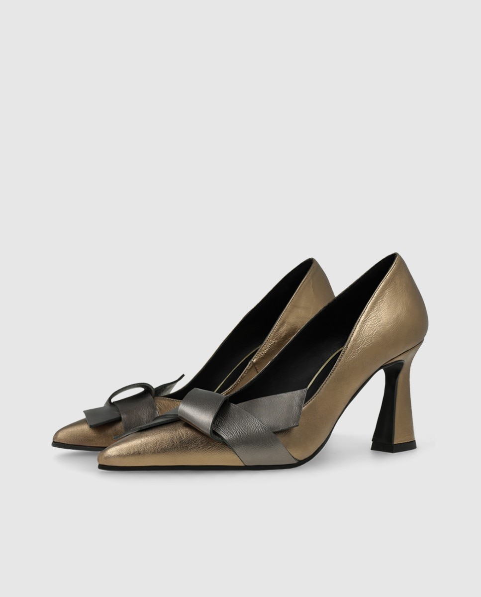 Zapatos de salón de mujer en piel metalizada con lazo - Lodi - Dorado Dorado-3