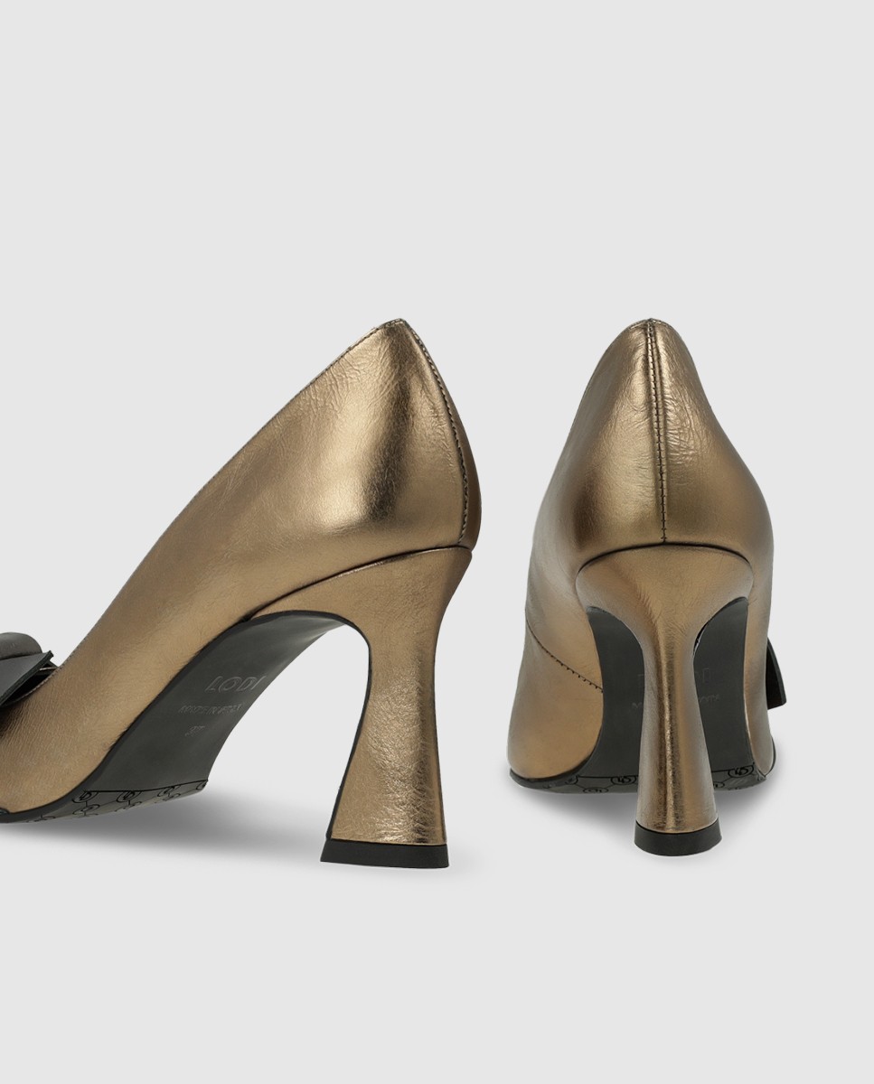 Zapatos de salón de mujer en piel metalizada con lazo - Lodi - Dorado Dorado-2