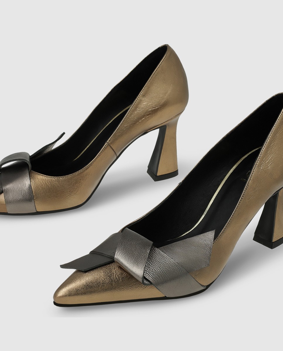 Zapatos de salón de mujer en piel metalizada con lazo - Lodi - Dorado Dorado-4