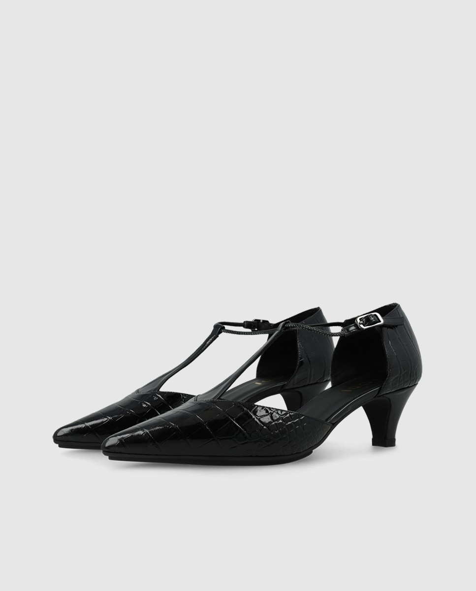 Zapatos de salón de mujer en piel grabadatipo merceditas - Lodi - Negro Negro-3