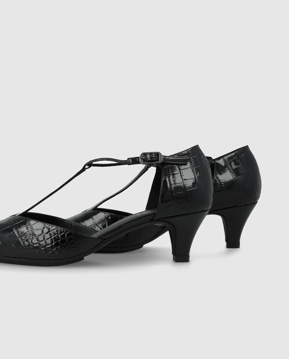 Zapatos de salón de mujer en piel grabadatipo merceditas - Lodi - Negro Negro-2