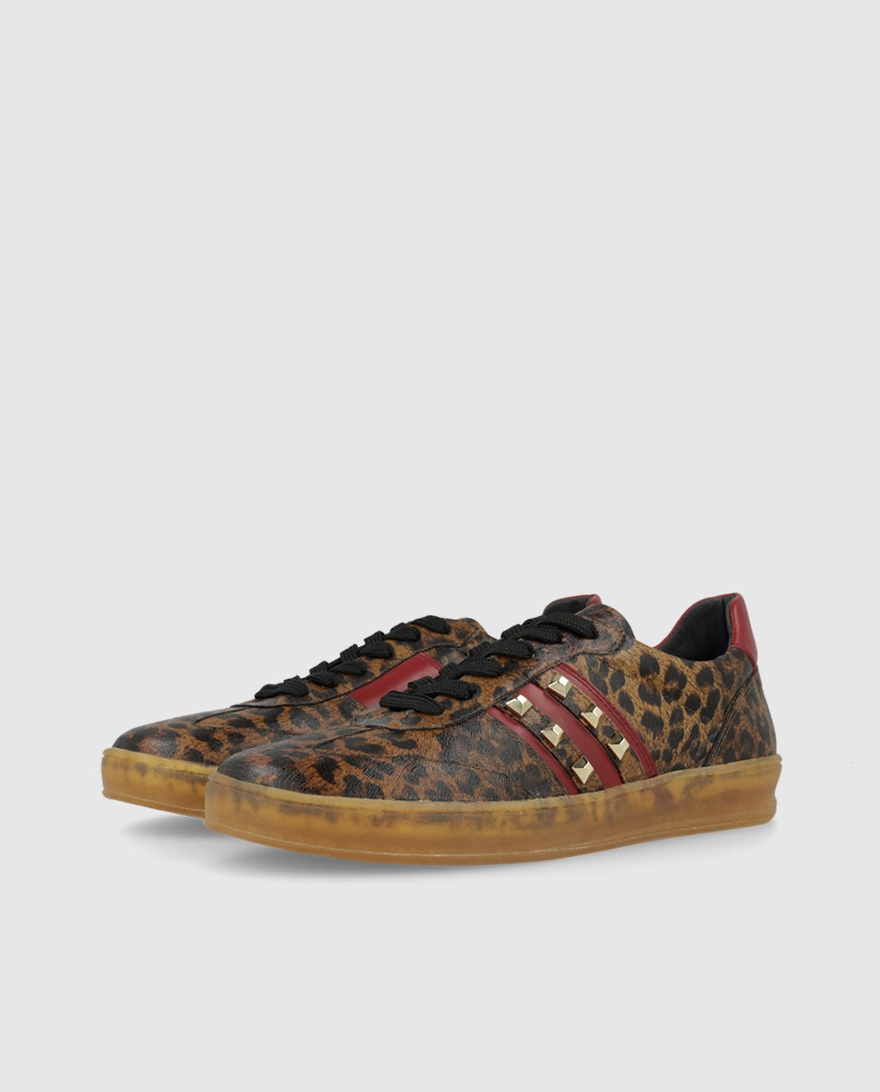 Zapatillas de mujer en piel efecto animal print con tachas - Lodi - Marrón Marrón-3