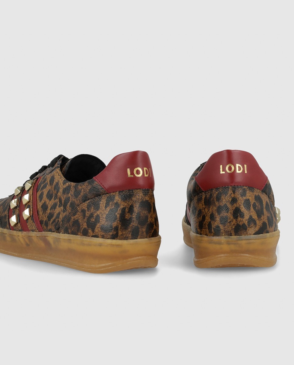 Zapatillas de mujer en piel efecto animal print con tachas - Lodi - Marrón Marrón-2