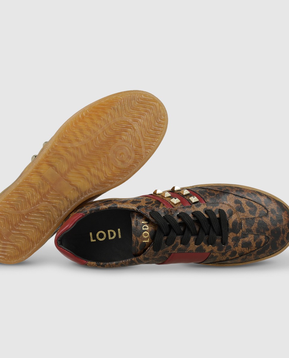 Zapatillas de mujer en piel efecto animal print con tachas - Lodi - Marrón Marrón-4