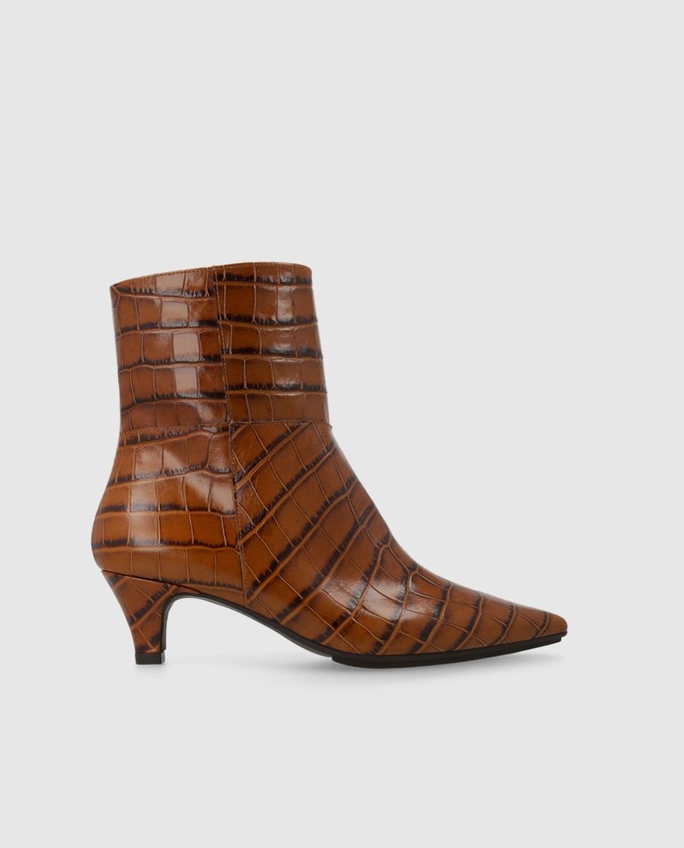 Imagen 1 de Botines de mujer en piel grabada con tacón - Lodi - Marrón oscuro Marrón oscuro