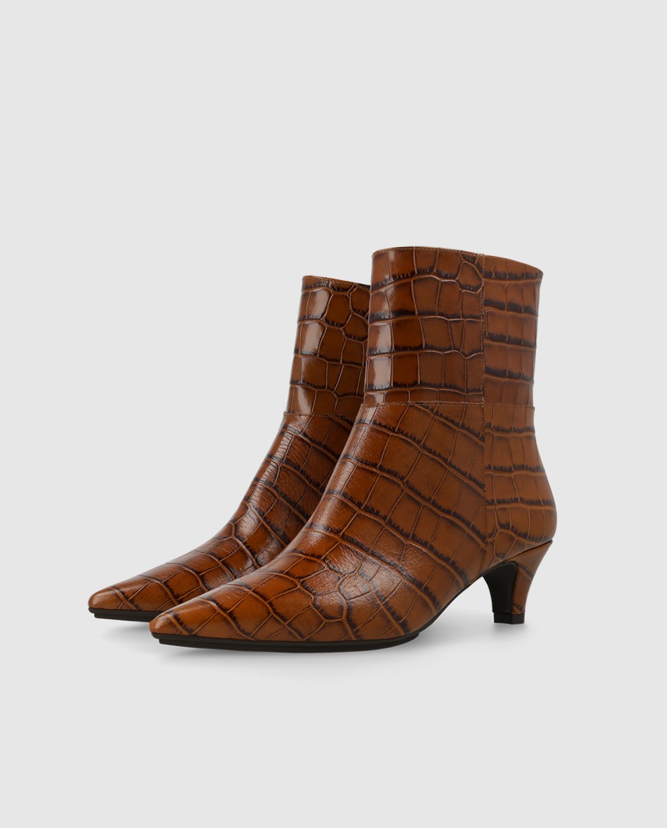 Imagen 3 de Botines de mujer en piel grabada con tacón - Lodi - Marrón oscuro Marrón oscuro