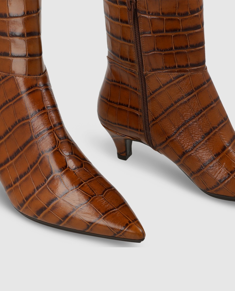 Imagen 4 de Botines de mujer en piel grabada con tacón - Lodi - Marrón oscuro Marrón oscuro