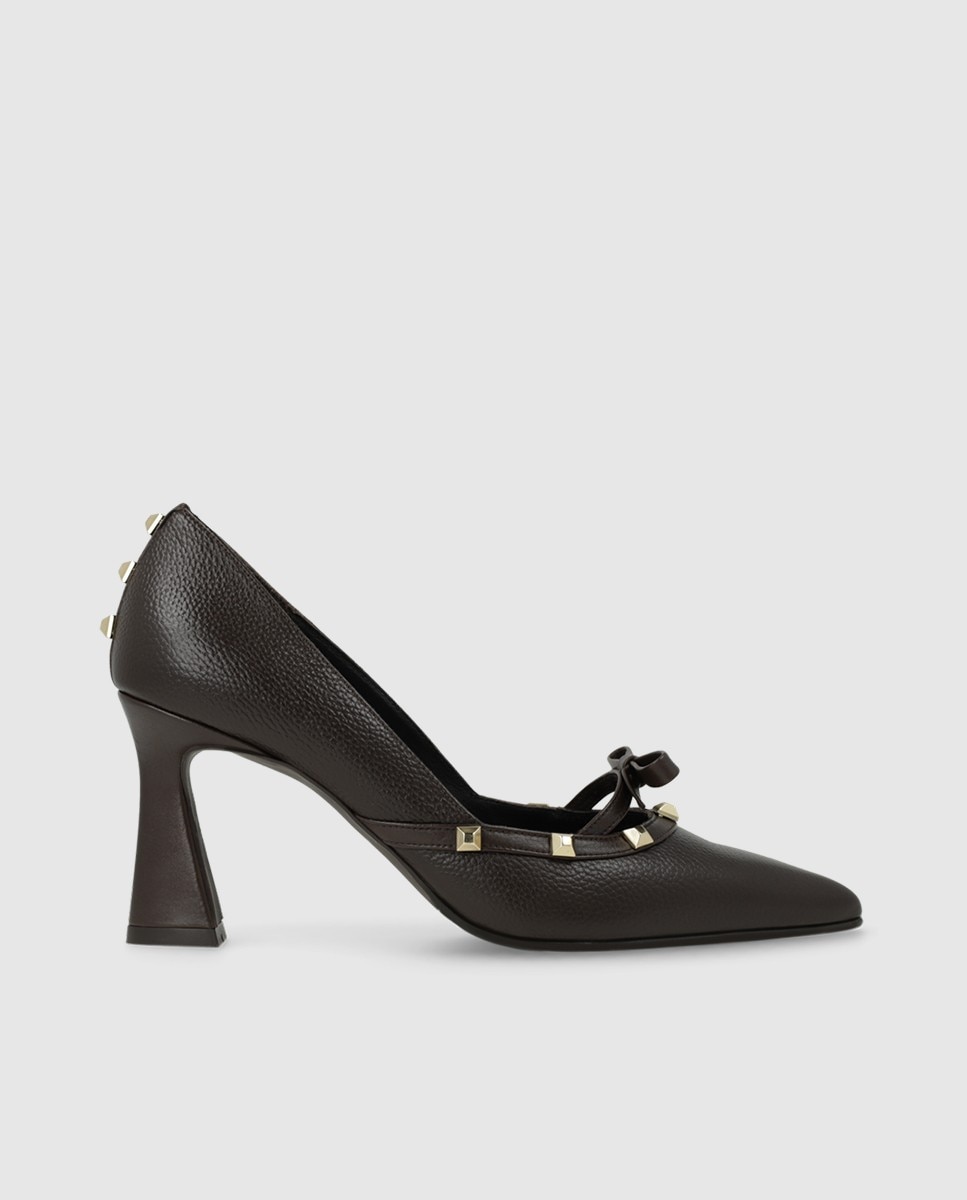 Zapatos de salón de mujer en piel con tachas y lazo - Lodi - Marrón oscuro Marrón oscuro-1