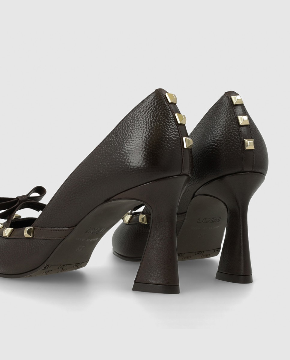 Zapatos de salón de mujer en piel con tachas y lazo - Lodi - Marrón oscuro Marrón oscuro-2