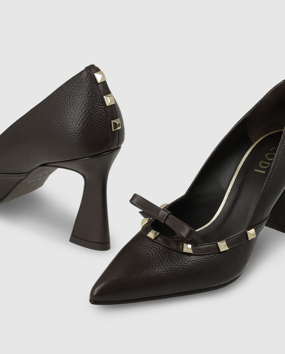 Zapatos de salón de mujer en piel con tachas y lazo - Lodi - Marrón oscuro Marrón oscuro-4