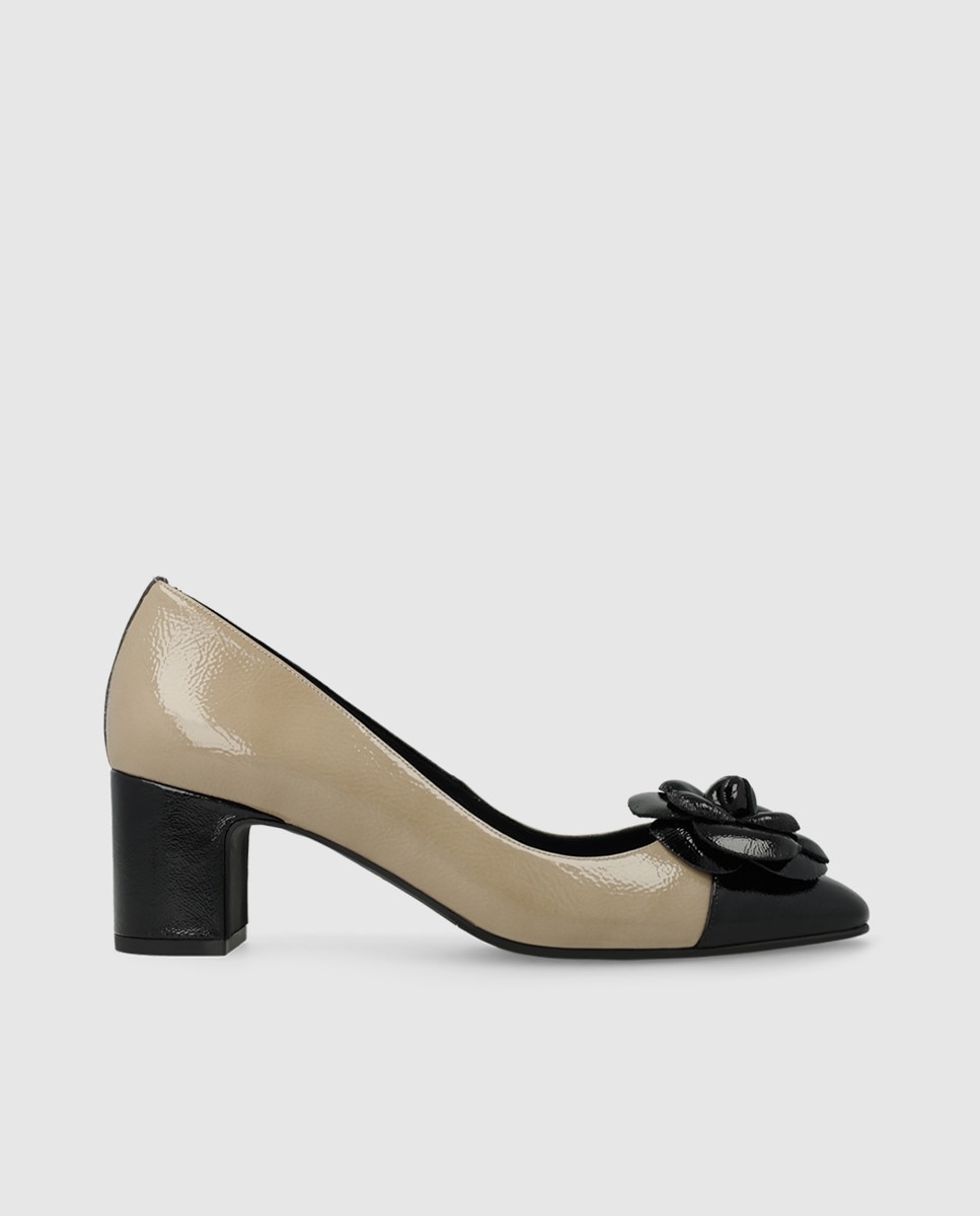 Zapatos de salón de mujer en piel con adorno flor - Lodi - Beige Beige-1