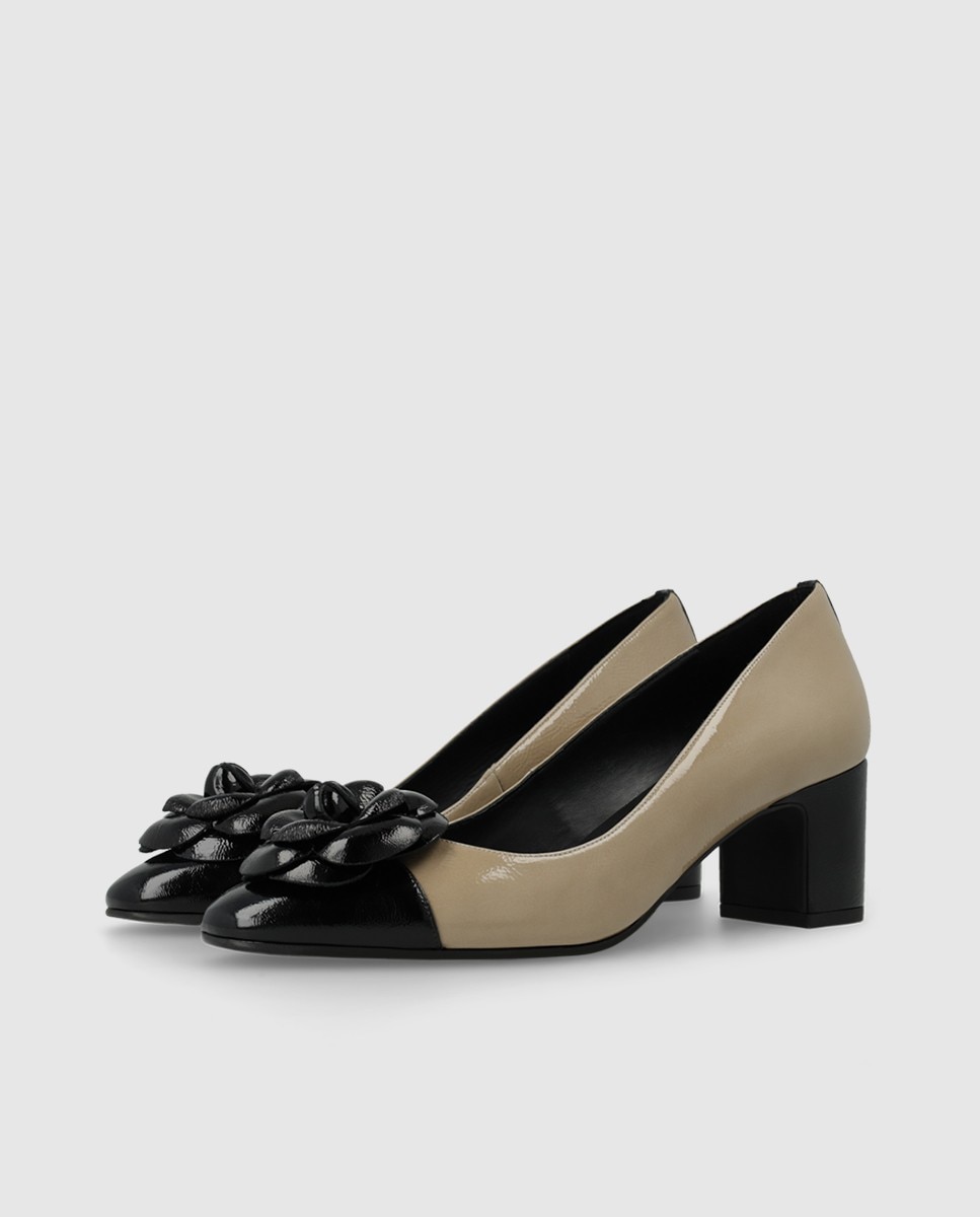 Zapatos de salón de mujer en piel con adorno flor - Lodi - Beige Beige-3