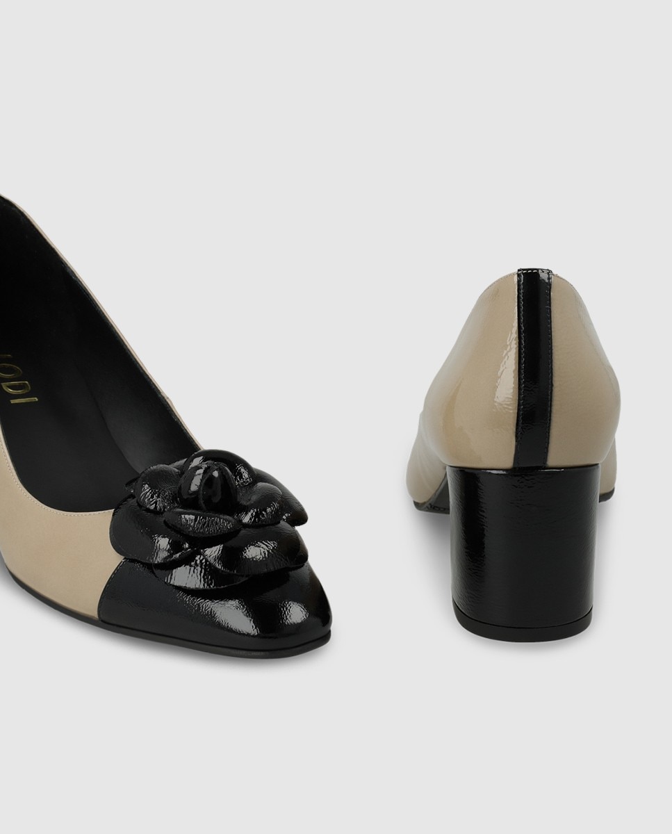 Zapatos de salón de mujer en piel con adorno flor - Lodi - Beige Beige-2