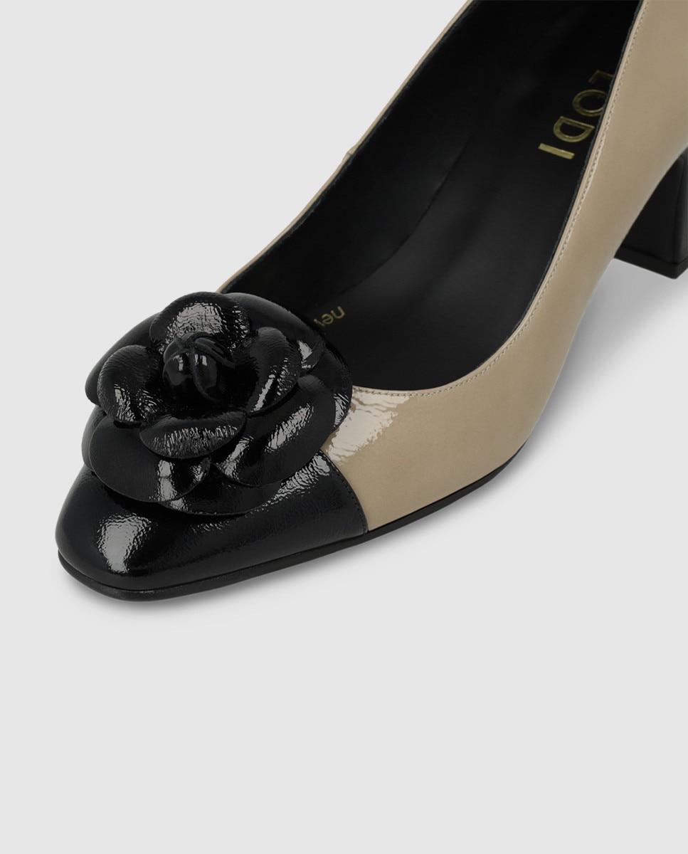 Zapatos de salón de mujer en piel con adorno flor - Lodi - Beige Beige-4