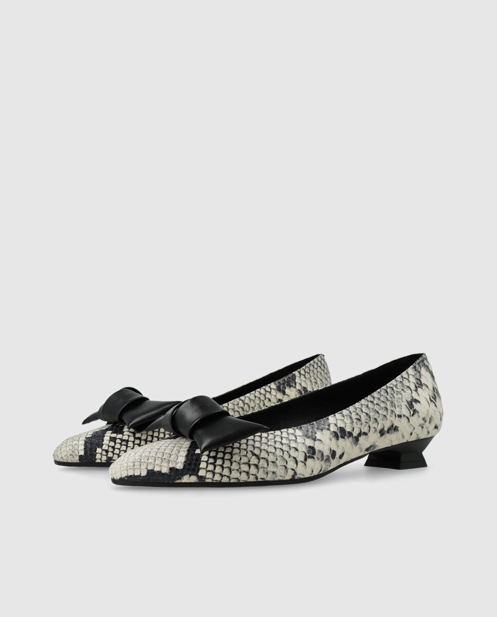 Zapatos de mujer en piel efecto animal print - Lodi - Blanco / Negro Blanco / Negro-3