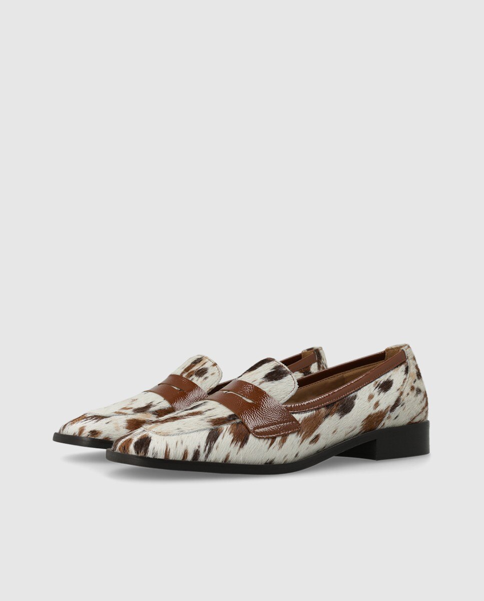 Mocasines de mujer en piel con pelo efecto animal print - Lodi - Marrón / Blanco roto Marrón / Blanco roto-3