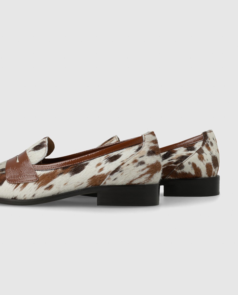 Mocasines de mujer en piel con pelo efecto animal print - Lodi - Marrón / Blanco roto Marrón / Blanco roto-2