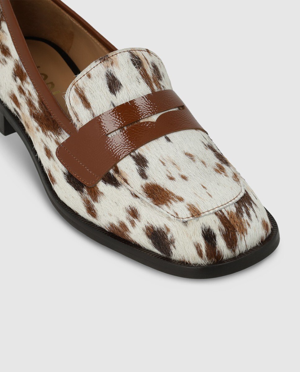 Mocasines de mujer en piel con pelo efecto animal print - Lodi - Marrón / Blanco roto Marrón / Blanco roto-4